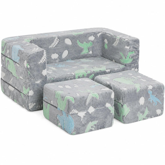 Modulares Kinder-Sofa mit leuchtendem Bezug, abnehmbar und waschbar, ideal für Spiel- und Kinderzimmer (Grauer Dinosaurier)
