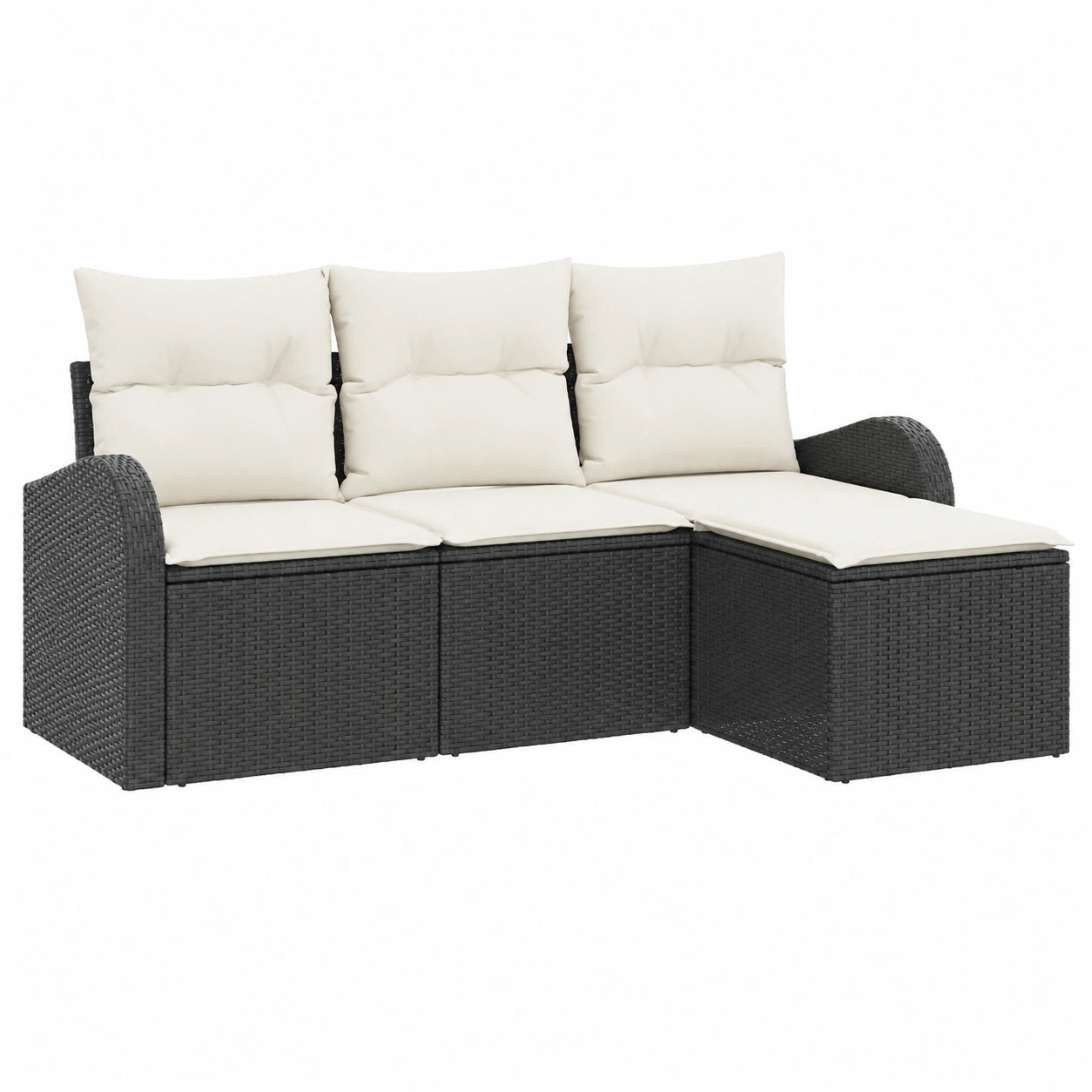 4-Sitzer Gartenmodul-Sofa-Set aus schwarzem Poly-Rattan, mit abnehmbaren Kissen, UV-beständig, ideal für Terrasse und Balkon