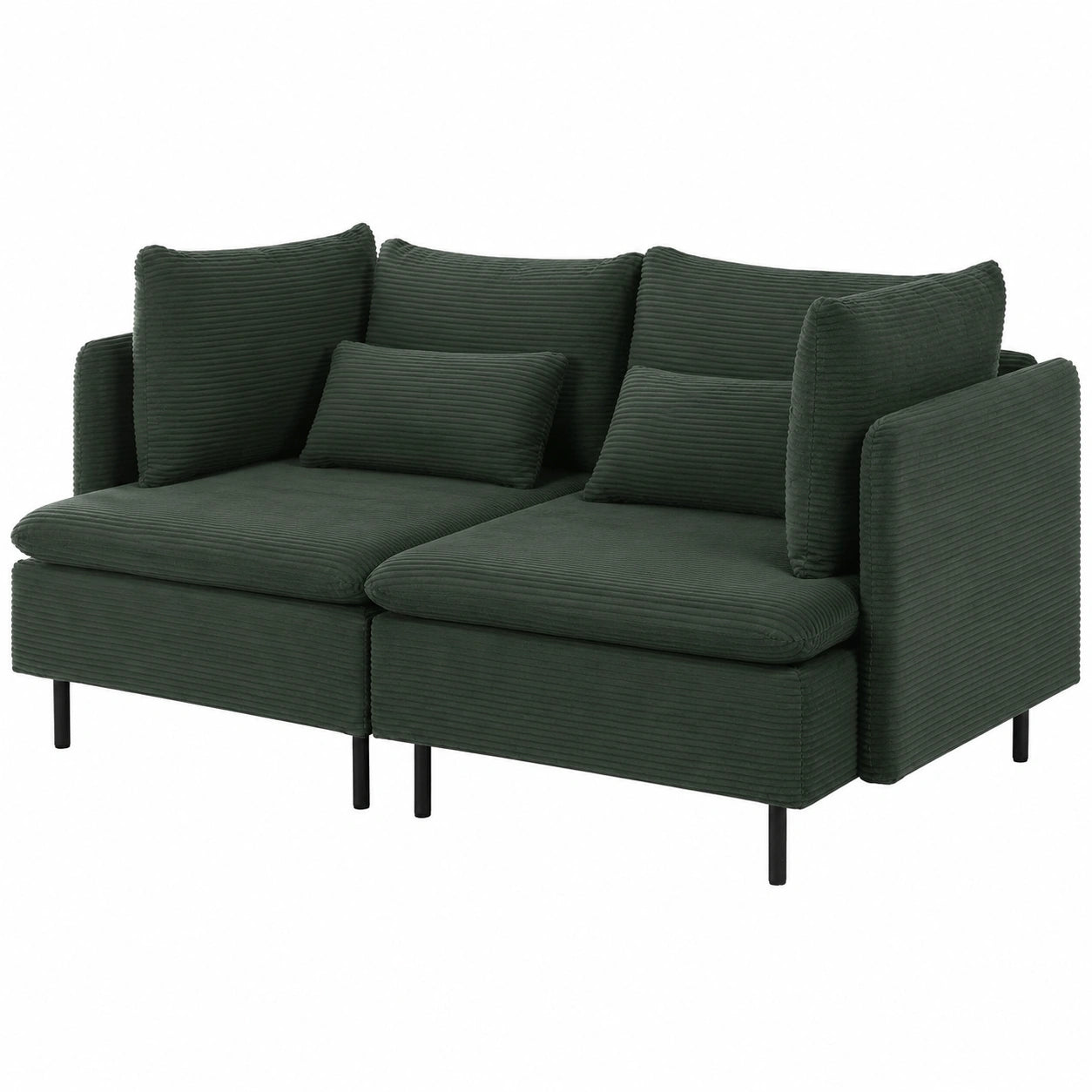 Modulares 2-Sitzer Cord-Sofa in Dunkelgrün mit Schmalen Armlehnen – Egeris Kollektion