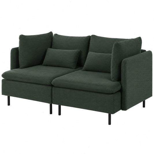 Modulares 2-Sitzer Cord-Sofa in Dunkelgrün mit Schmalen Armlehnen – Egeris Kollektion
