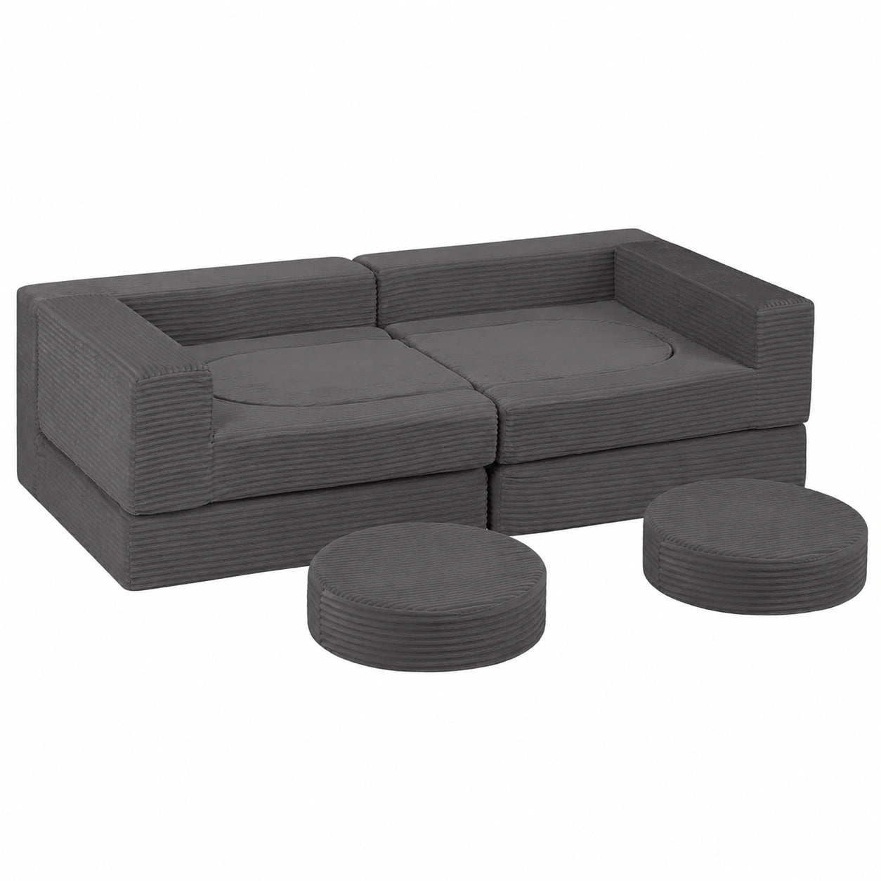 Modulares Cord-Sofa für Kinder & Wohnzimmer, 8-teilig, Waschbar, Anpassbar, Grau
