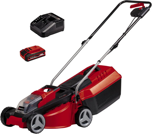 Kosiarka do trawy Einhell CM 18, 3 Ah, 18 V, do 150 m², kolor czerwony i szary