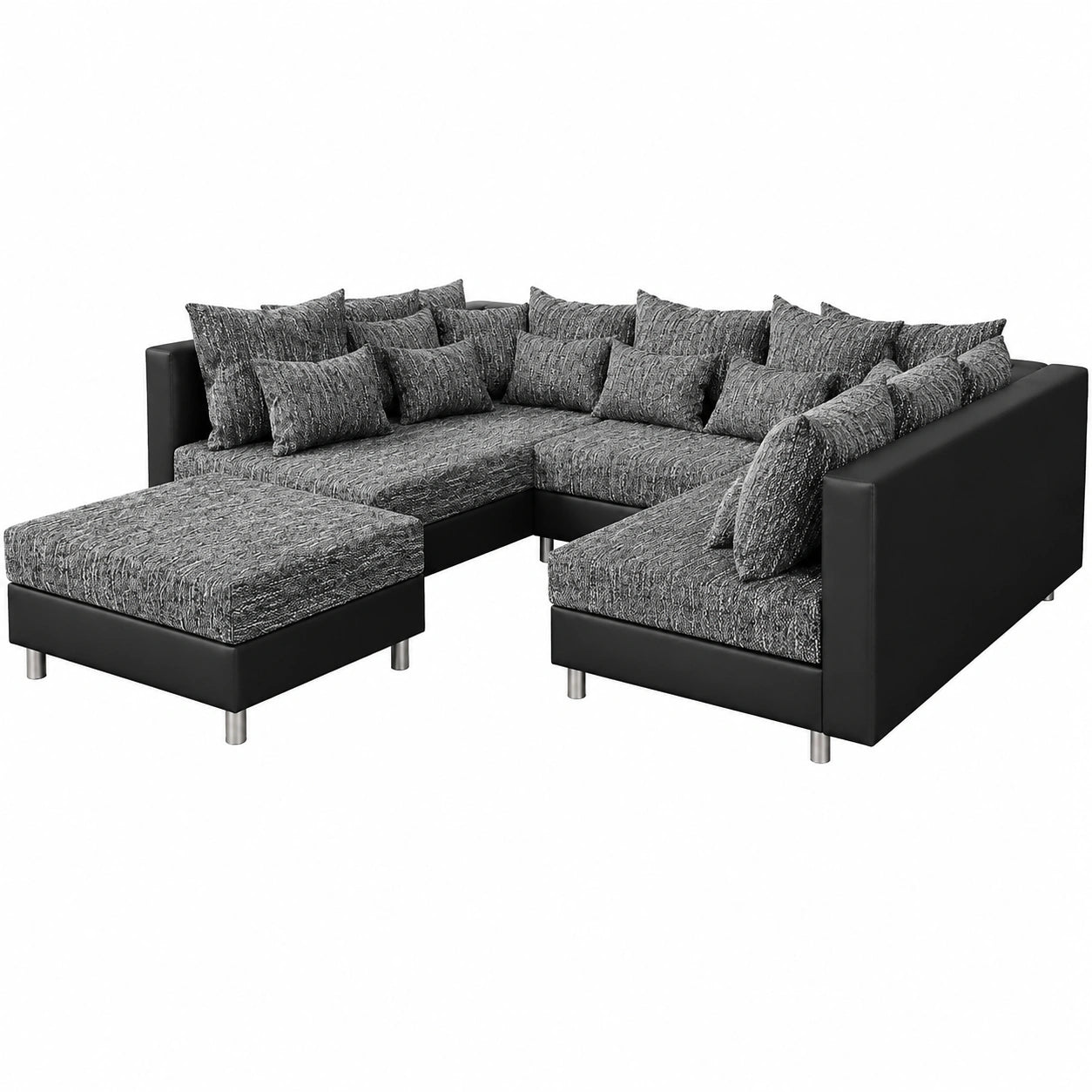 DELIFE Modulsofa Clovis Schwarz mit Hocker - Moderne Wohnlandschaft