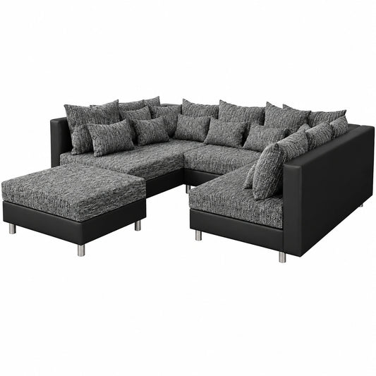DELIFE Modulsofa Clovis Schwarz mit Hocker - Moderne Wohnlandschaft