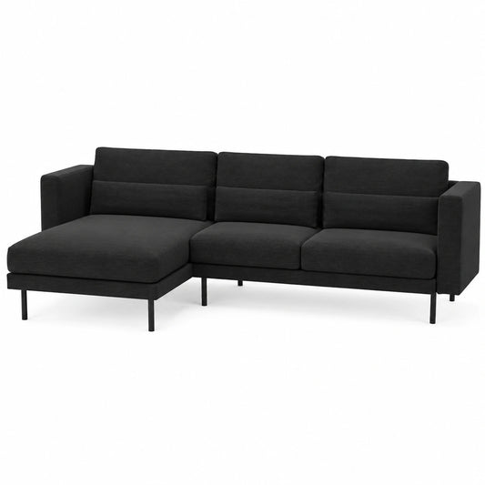 Kaiser Möbel – L-Form Ecksofa mit Ottomane, 3-Sitzer Relaxcouch, Bequeme Wohnlandschaft für Wohnzimmer, Inkl. 3 Kissen, Modell DANI, Schwarz, Linksseitig