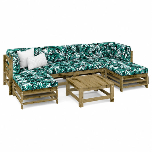 Garten-Lounge-Set 7-teilig aus Kiefernholz, imprägniert – Modulsofa, Ecksofa und Hocker für Balkon & Terrasse